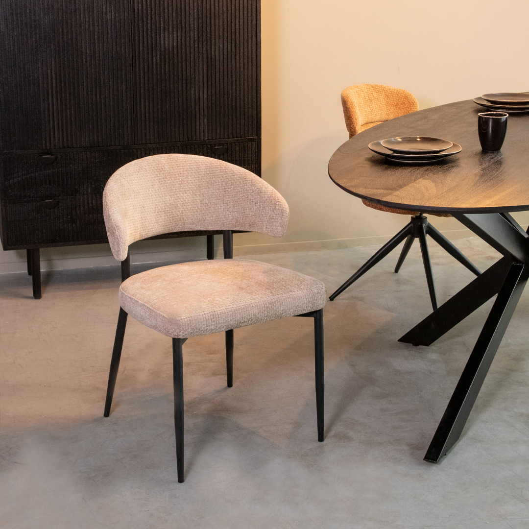 LABEL51- Eetkamerstoel Bliss - Clay - Chenille - Zwart Metalen Frame