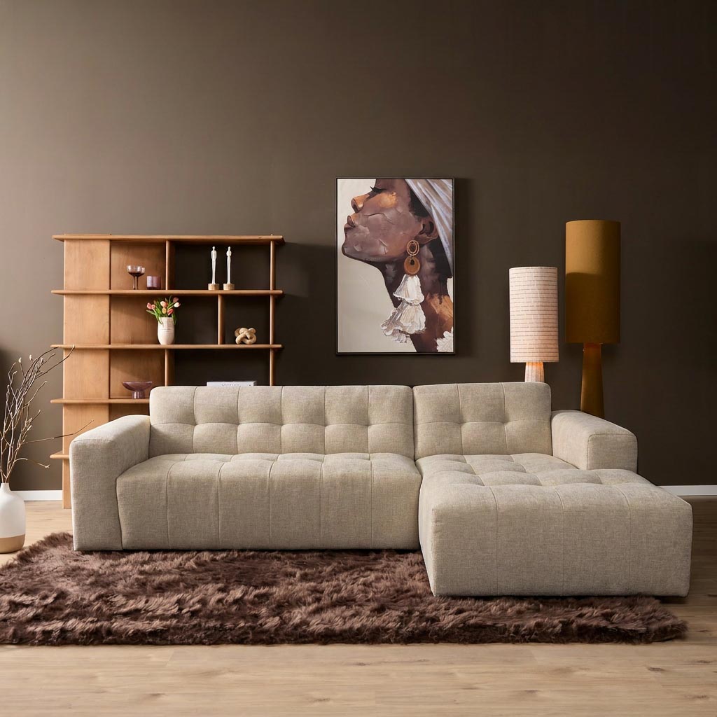 Starfurn - MySofa Ruby Hoekbank Beige  2,5 zits AL + Lounge R