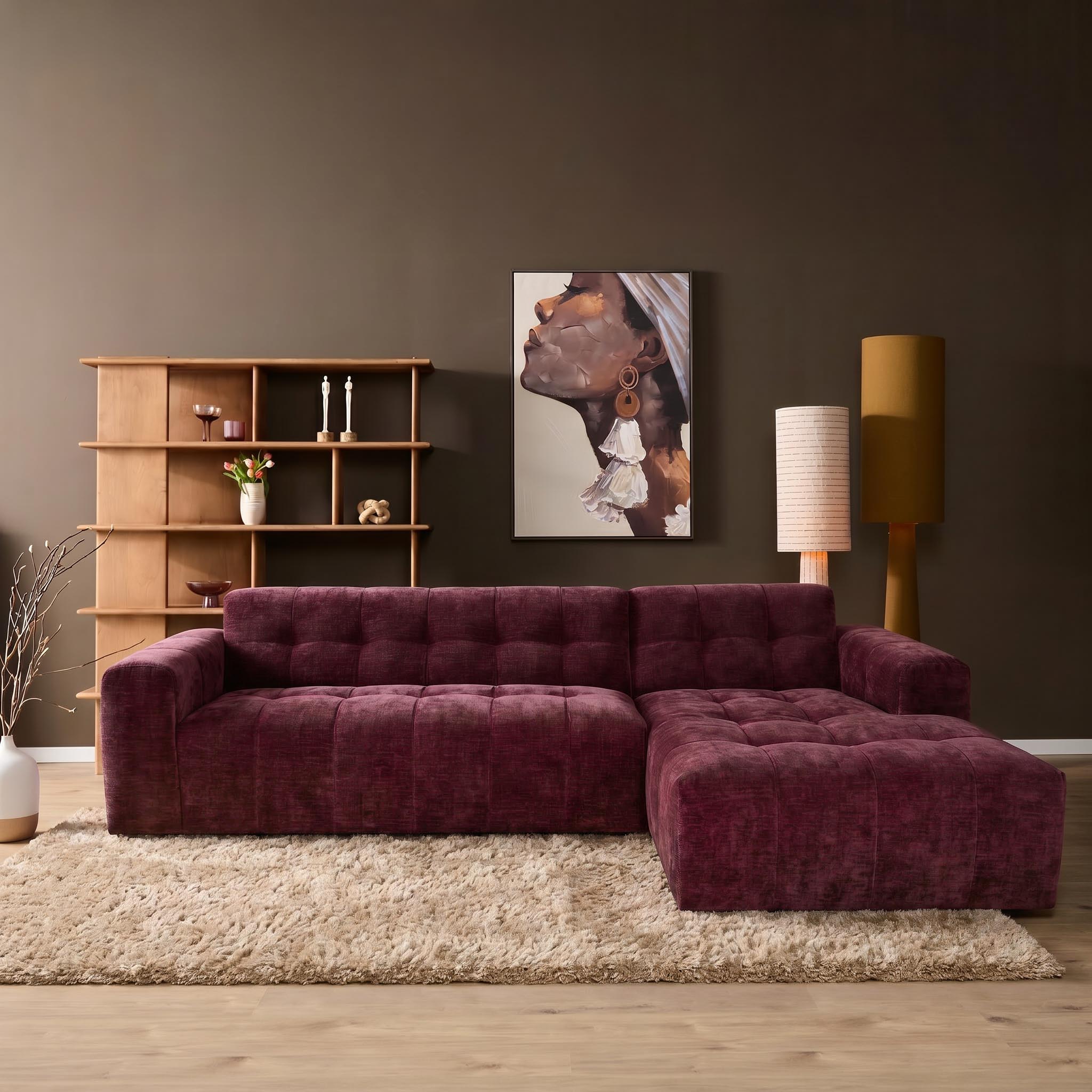 Starfurn - MySofa Ruby Hoekbank Paars  2,5 zits AL + Lounge R