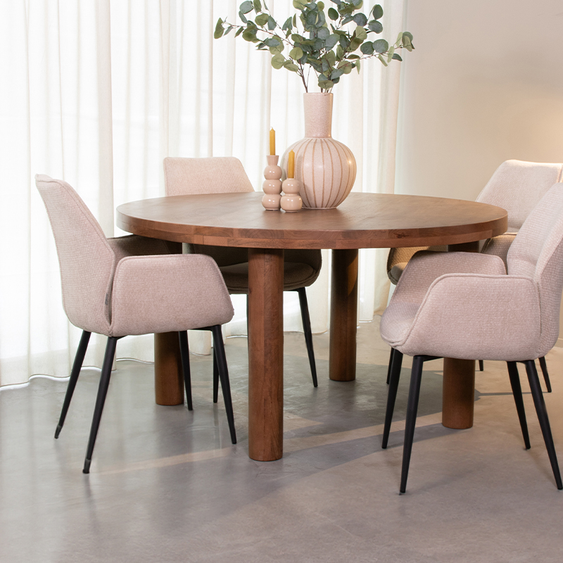 LABEL51- Eetkamertafel Elly - Nature Smooth - Mangohout - 140 cm - Rond